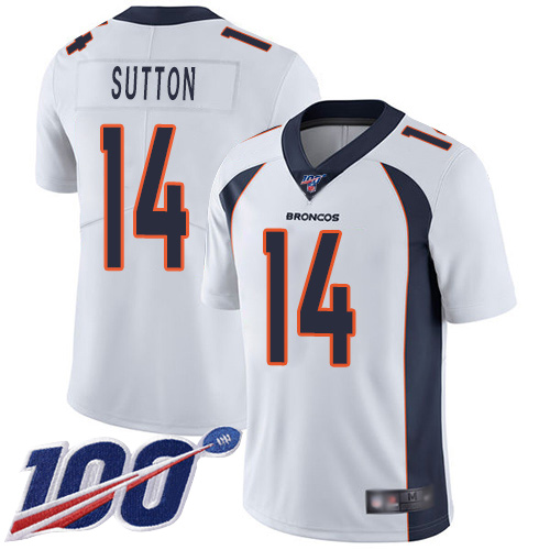 Men Denver Broncos #14 Courtland Sutton White Vapor Untouchable Limited Player 100th Season Football NFL Jersey